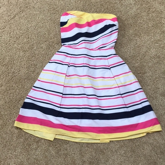 LILLY PULITZER Size 2 white multi striped strapless dress - Picture 1 of 8